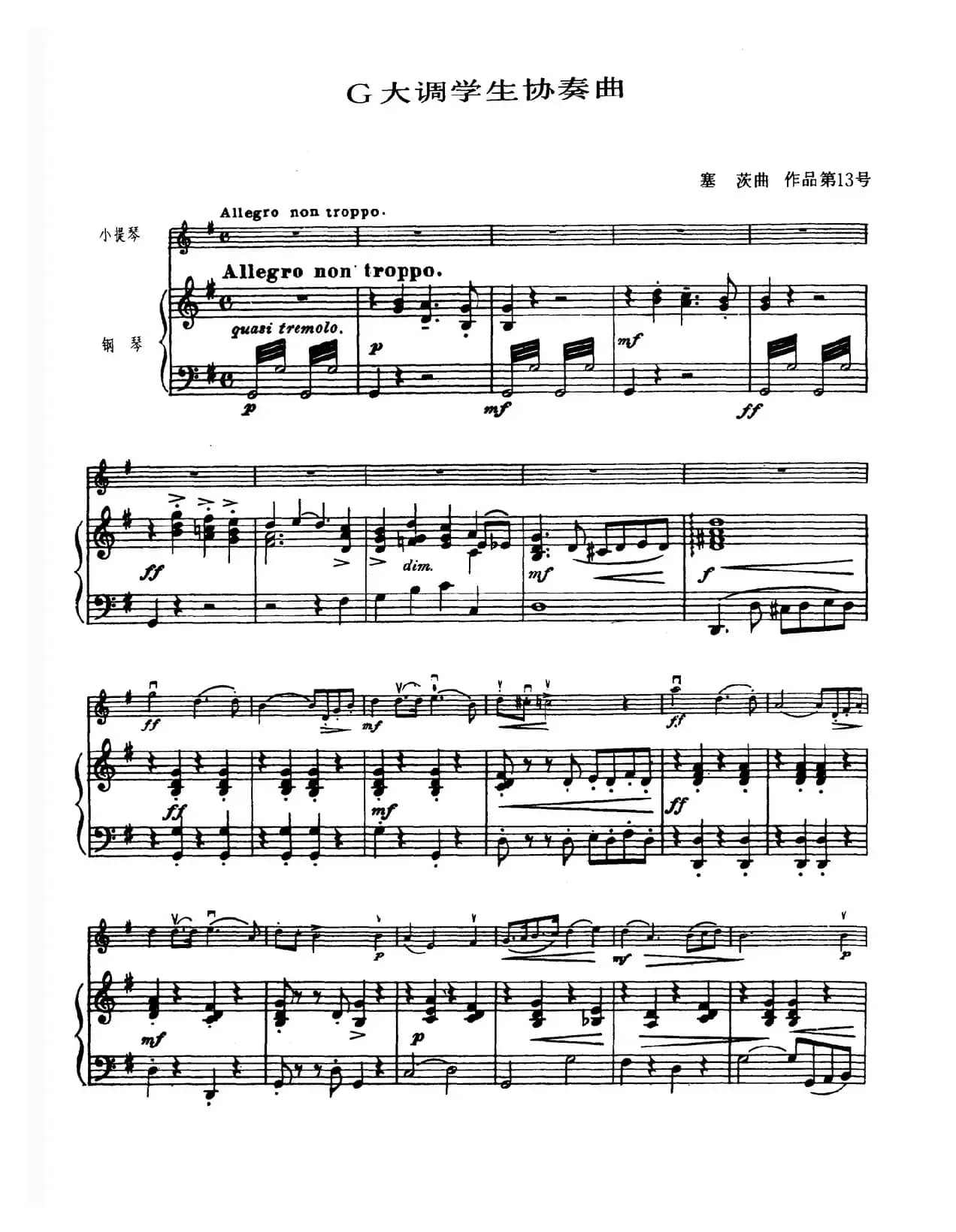 G大调学生协奏曲（塞茨作品第13号）
