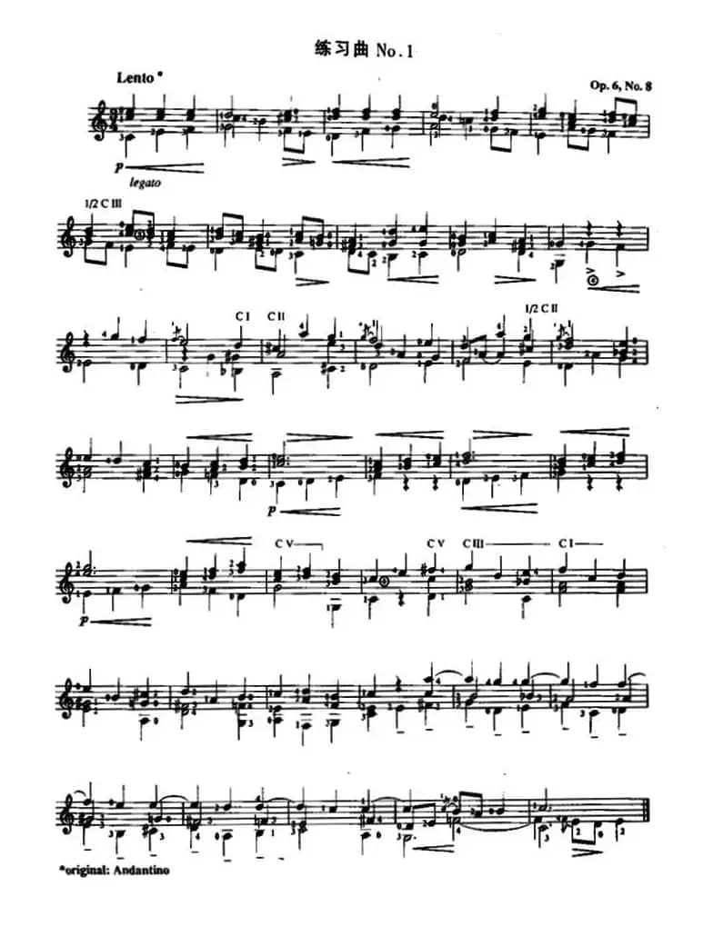 费尔南多·索尔 古典吉他练习曲 No.1（Op.6 No.8）