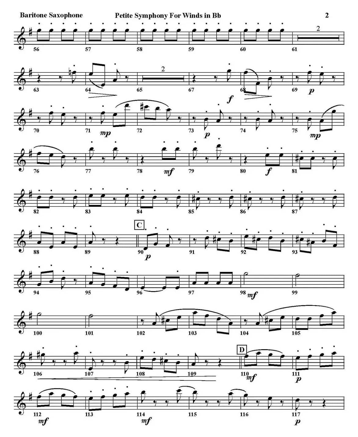 Petite Symphony For Winds in Bb（四重奏·上低音萨克斯分谱）