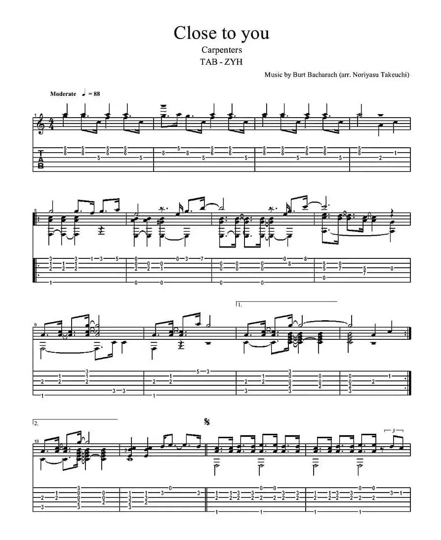 Close to you -Carpenters（指弹谱）