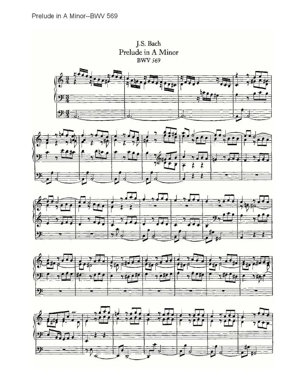 Prelude in A Minor--BWV 569 （管风琴谱）