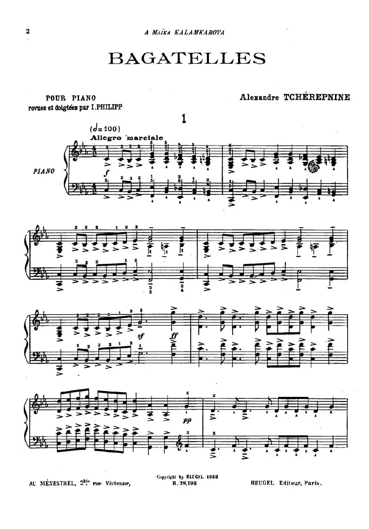 Tcherepnin - 10 Bagatelles Op.5(齐尔品-10首小品·1)