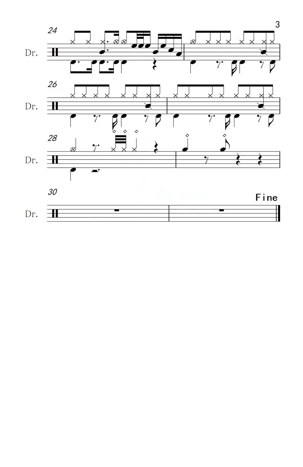 九百九十九朵玫瑰（架子鼓谱）