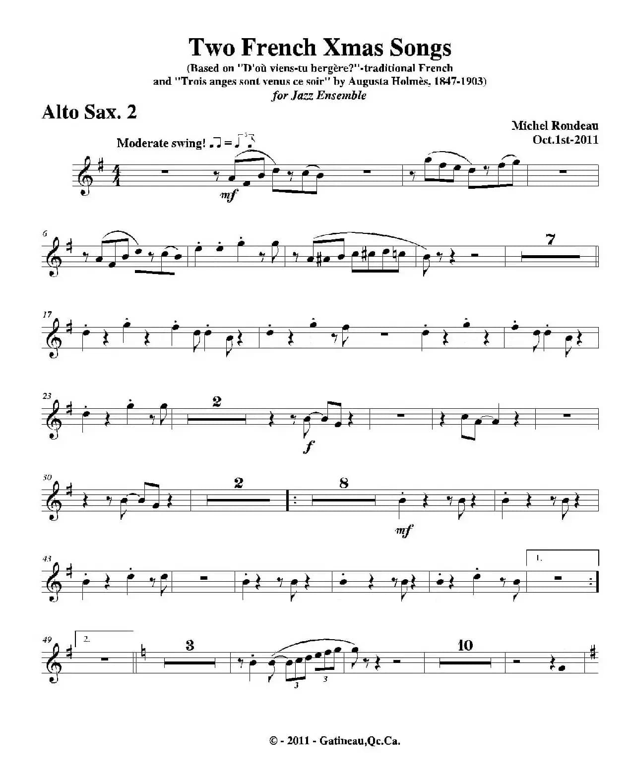 Two French Xmas Songs（第二中音萨克斯分谱）