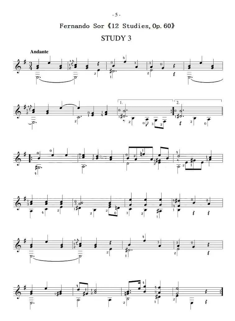 Fernando Sor《12 Studies,Op.60》（STUDY 3）