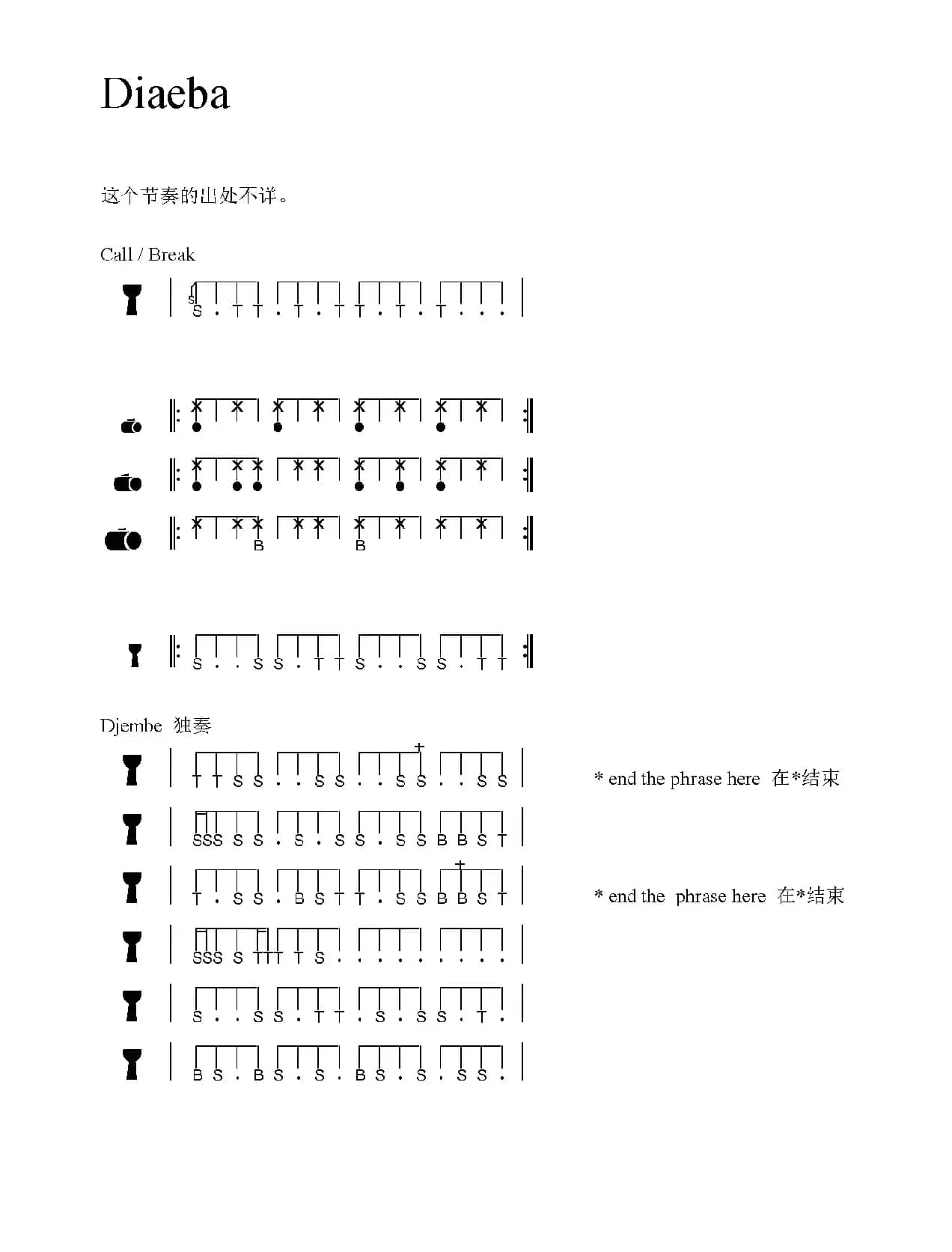 Diaeba（非洲手鼓谱）