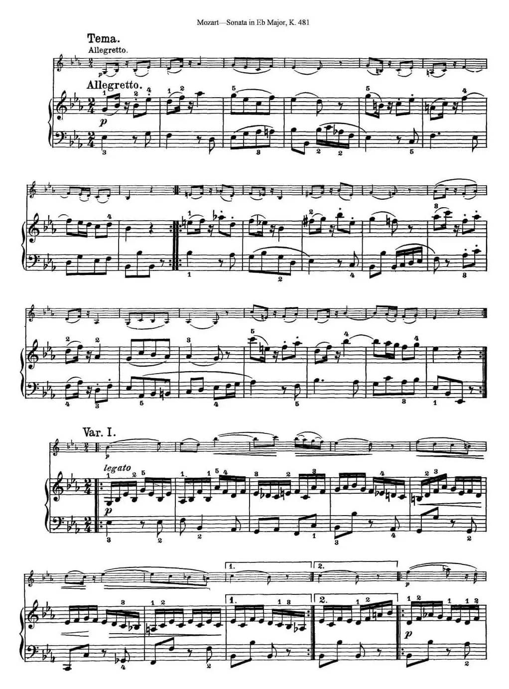 Violin Sonata in Eb Major K.481（小提琴+钢琴伴奏）