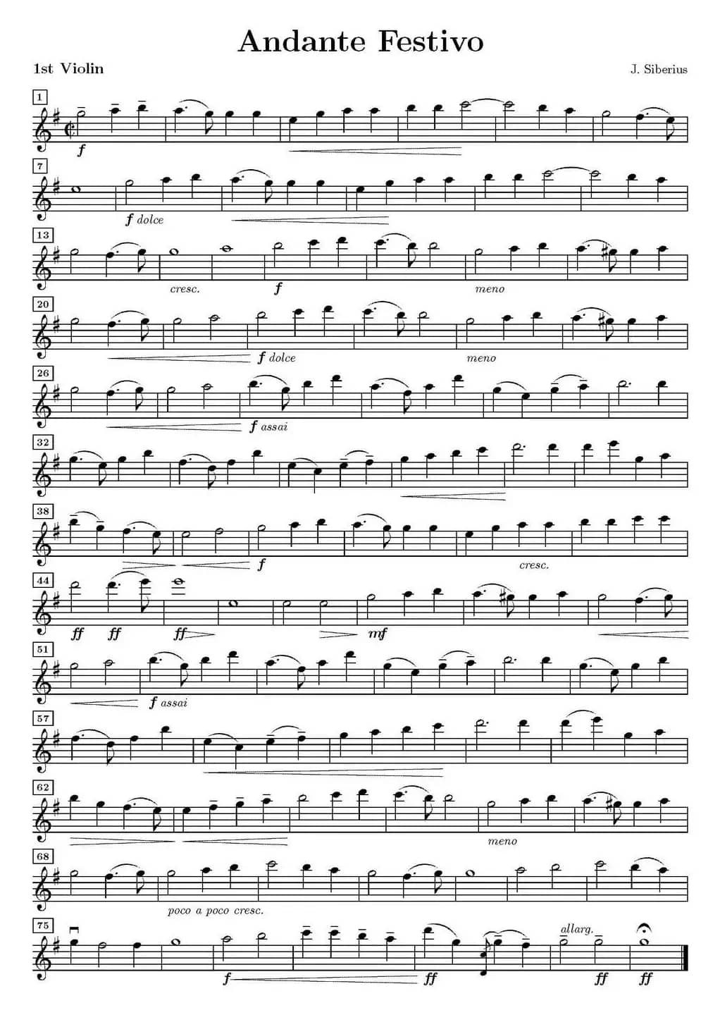 Andante Festivo（活泼的行板、第一小提琴分谱）