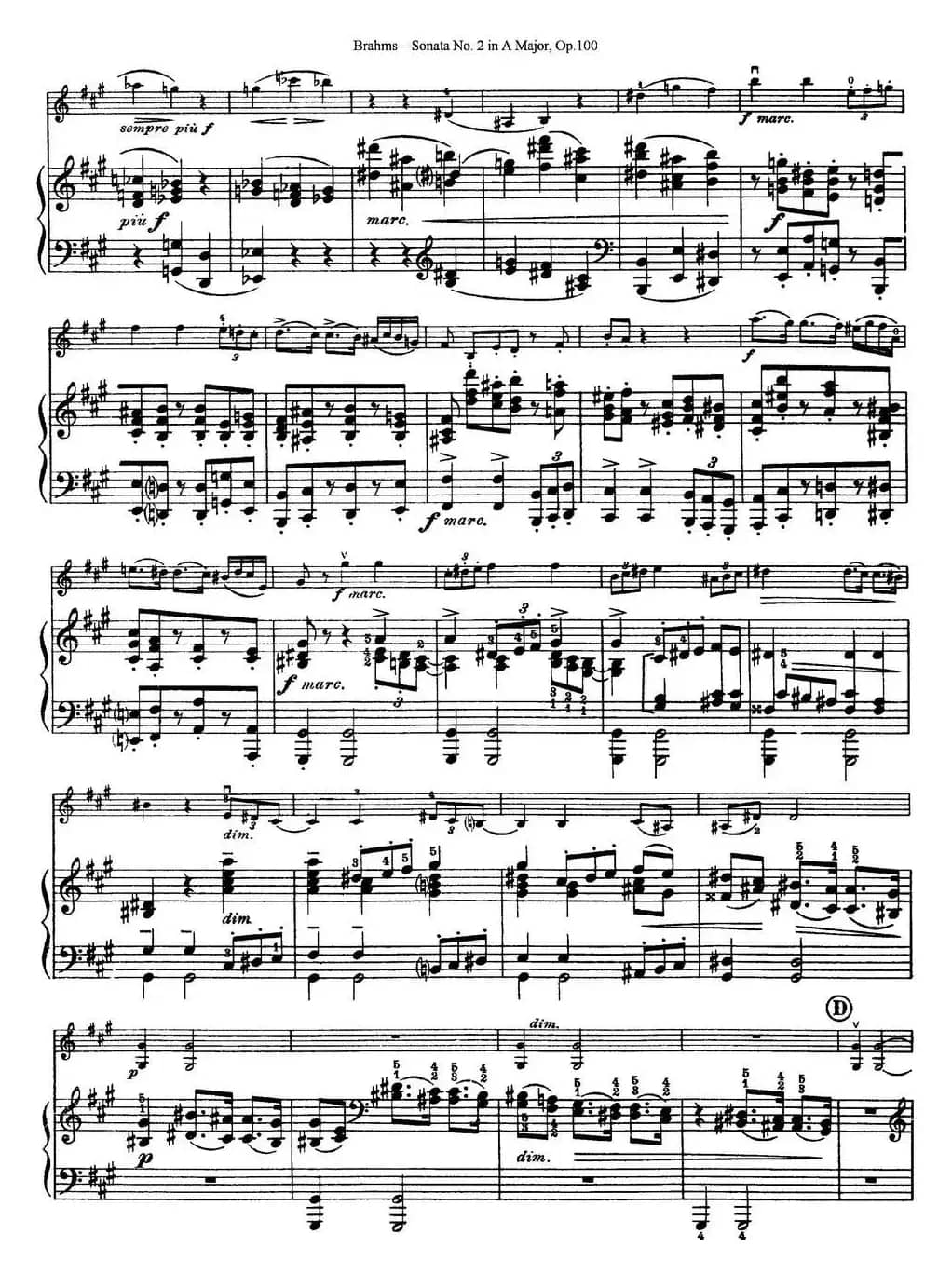 Violin Sonata No.2 in A Major Op.100（小提琴+钢琴伴奏）