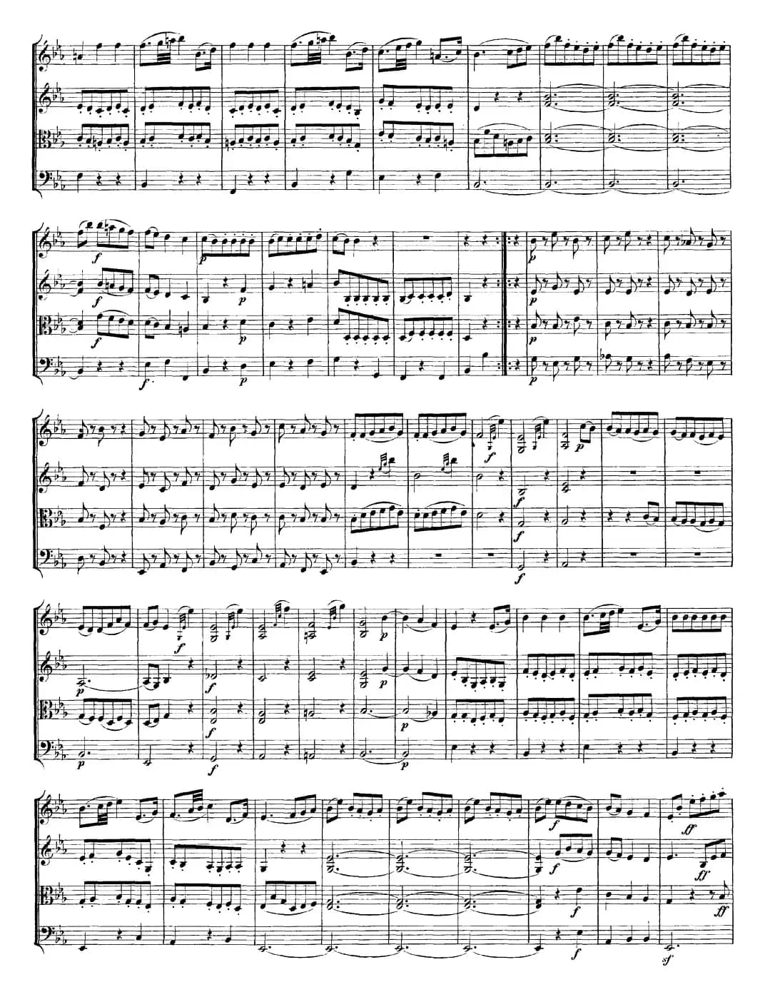 Mozart《Quartet No.16 in Eb Major,K.428》（总谱）