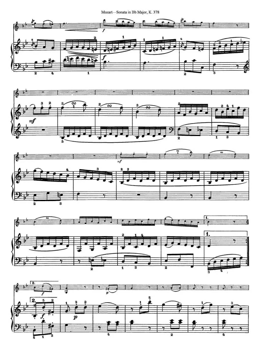 Violin Sonata in Bb Major K.378（小提琴+钢琴伴奏）