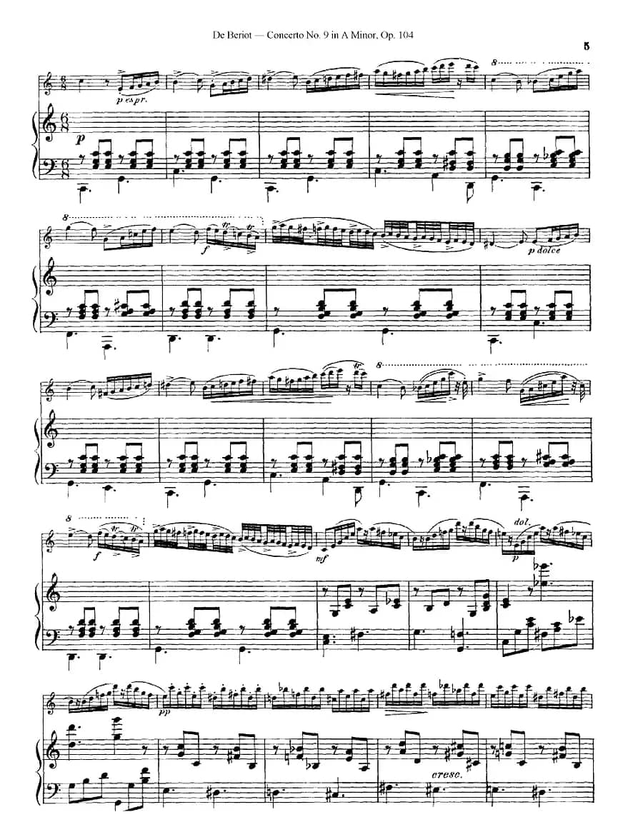 Beriot《Concerto No.9 in A Minor》Op.104（贝里奥《A小调第九小提琴协奏曲》Op.104、小提琴+钢琴伴奏）