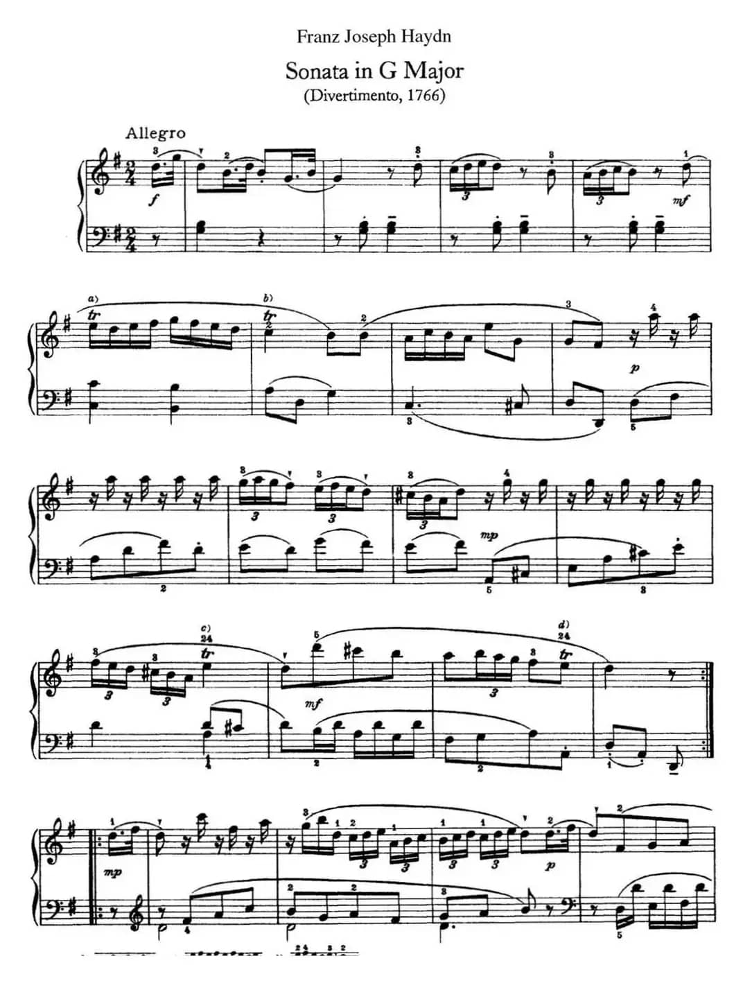 海顿 钢琴奏鸣曲 Hob XVI 8 Divertimento G major