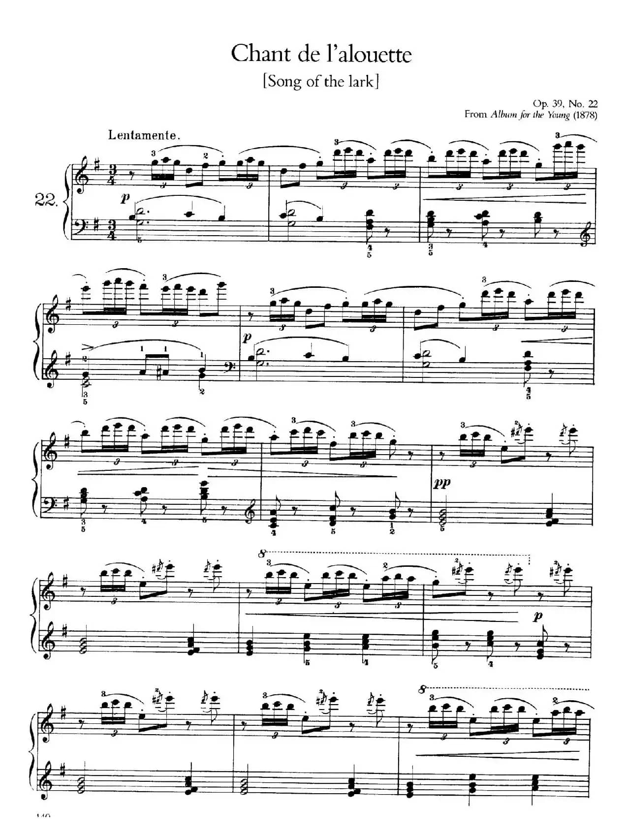 Album for the Young Op.39(儿童钢琴曲集)(22. 云雀之歌 Song of the Lark)