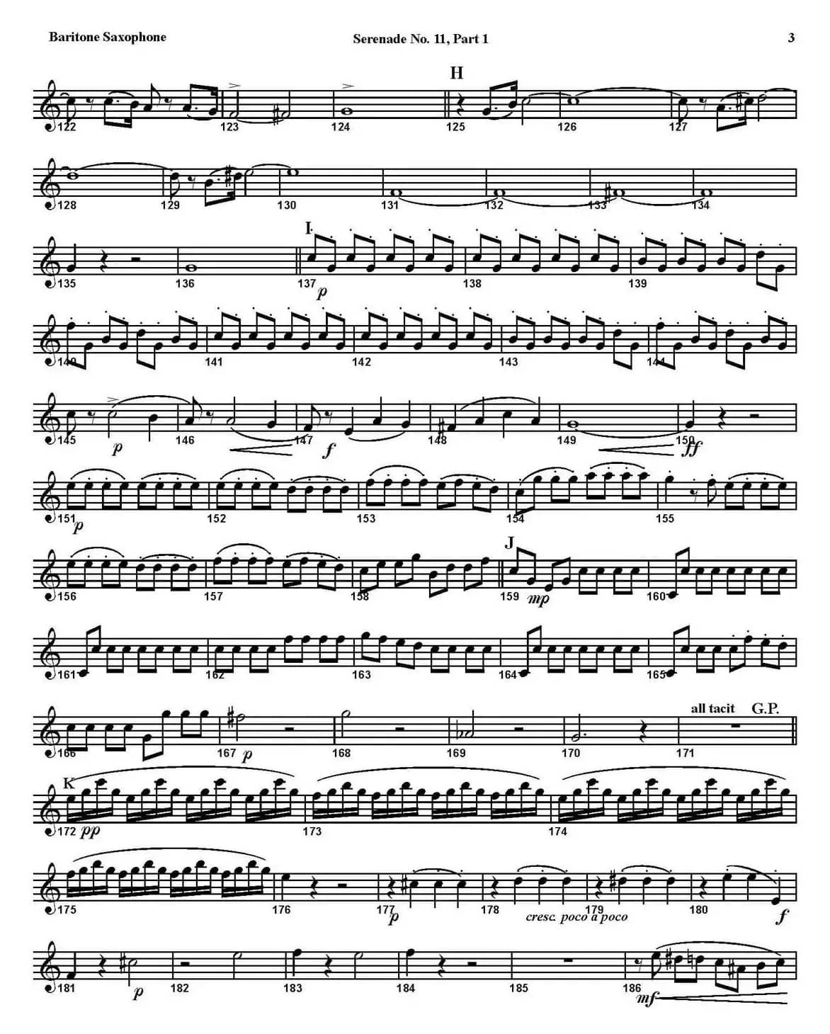 SERENADE No.11 in Eb，K.375 Part 1（四重奏·上低音萨克斯分谱）