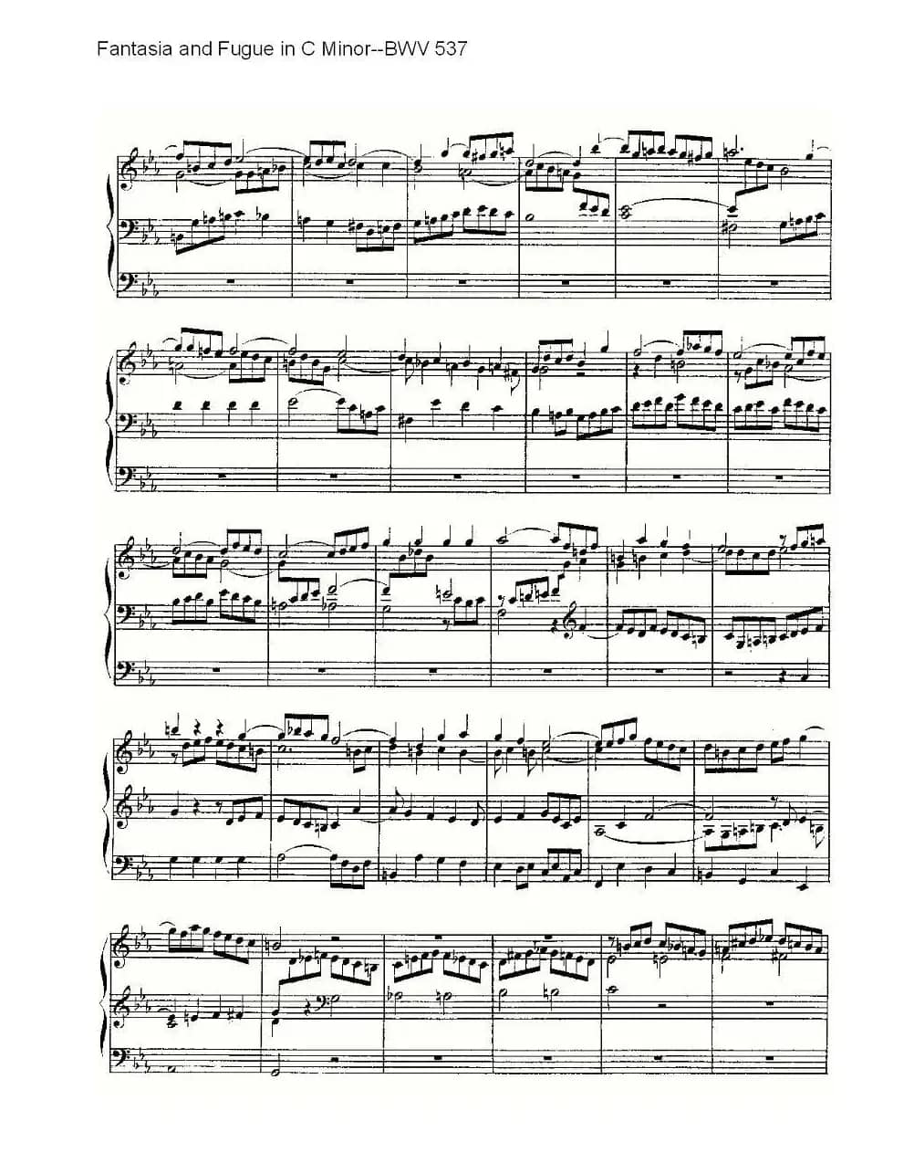 Fantasia and Fugue in C Minor--BWV 537 （管风琴谱）