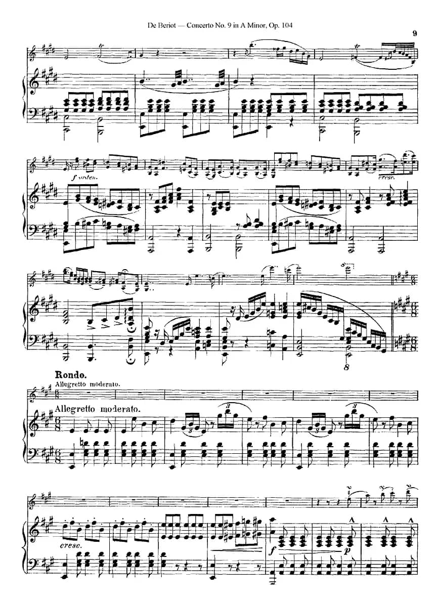 Beriot《Concerto No.9 in A Minor》Op.104（贝里奥《A小调第九小提琴协奏曲》Op.104、小提琴+钢琴伴奏）