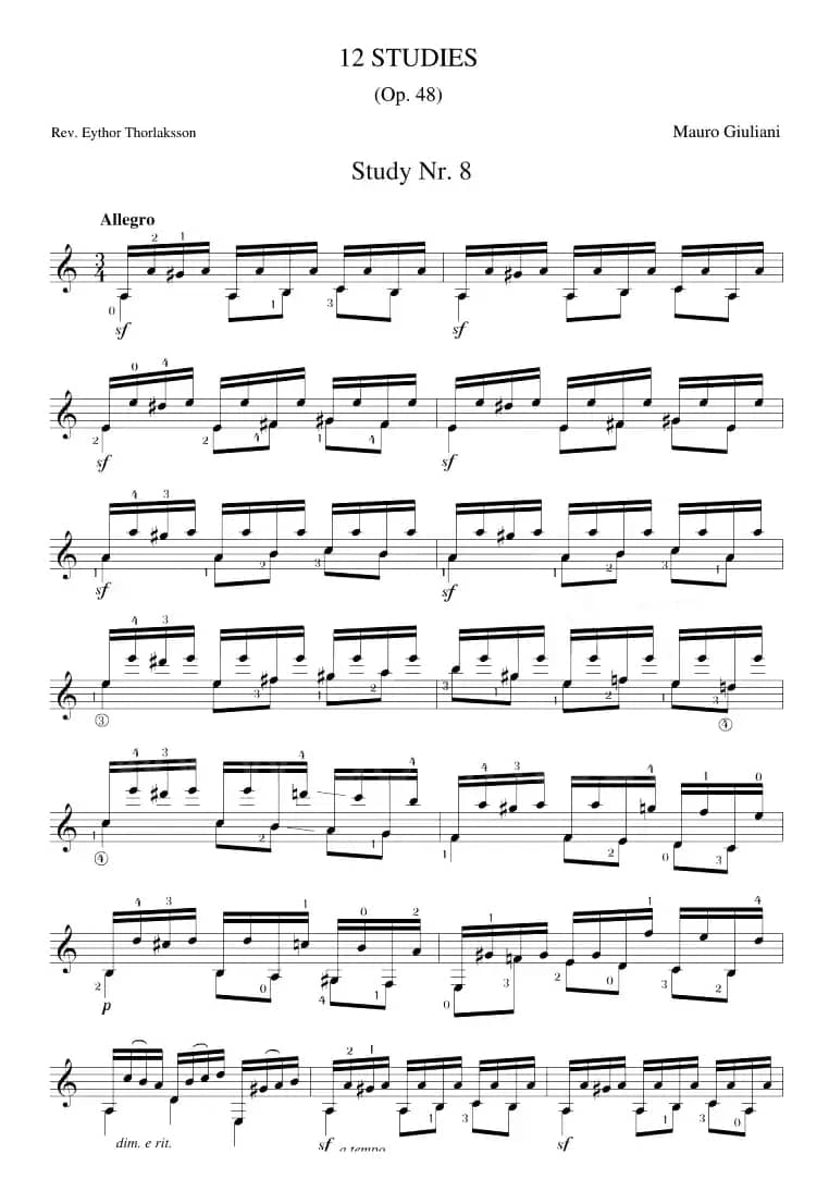 Mauro Giuliani《12 Studies,Op.48》（STUDY 8）