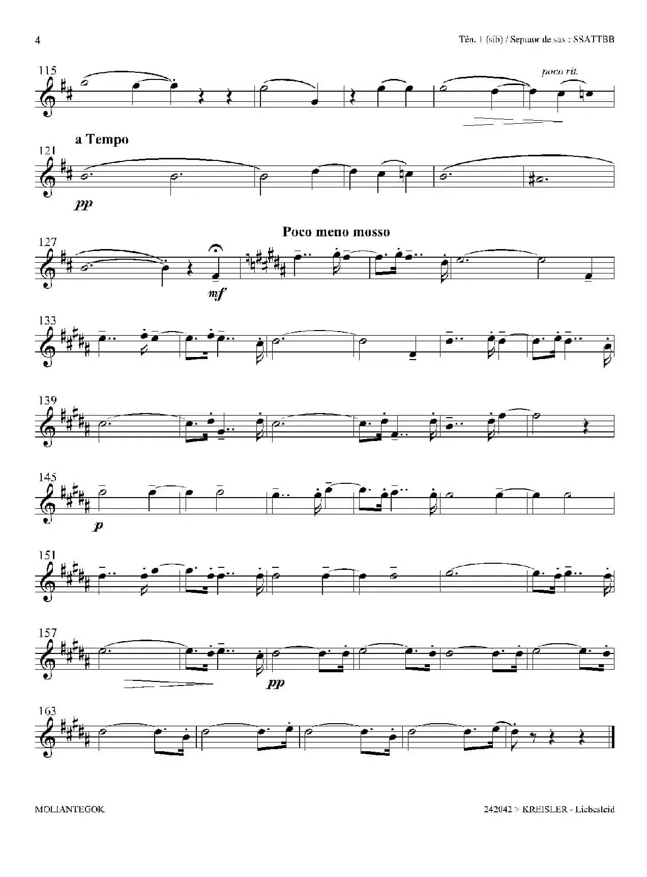 Liebesleid（四重奏、第1、2次中音萨克斯分谱）