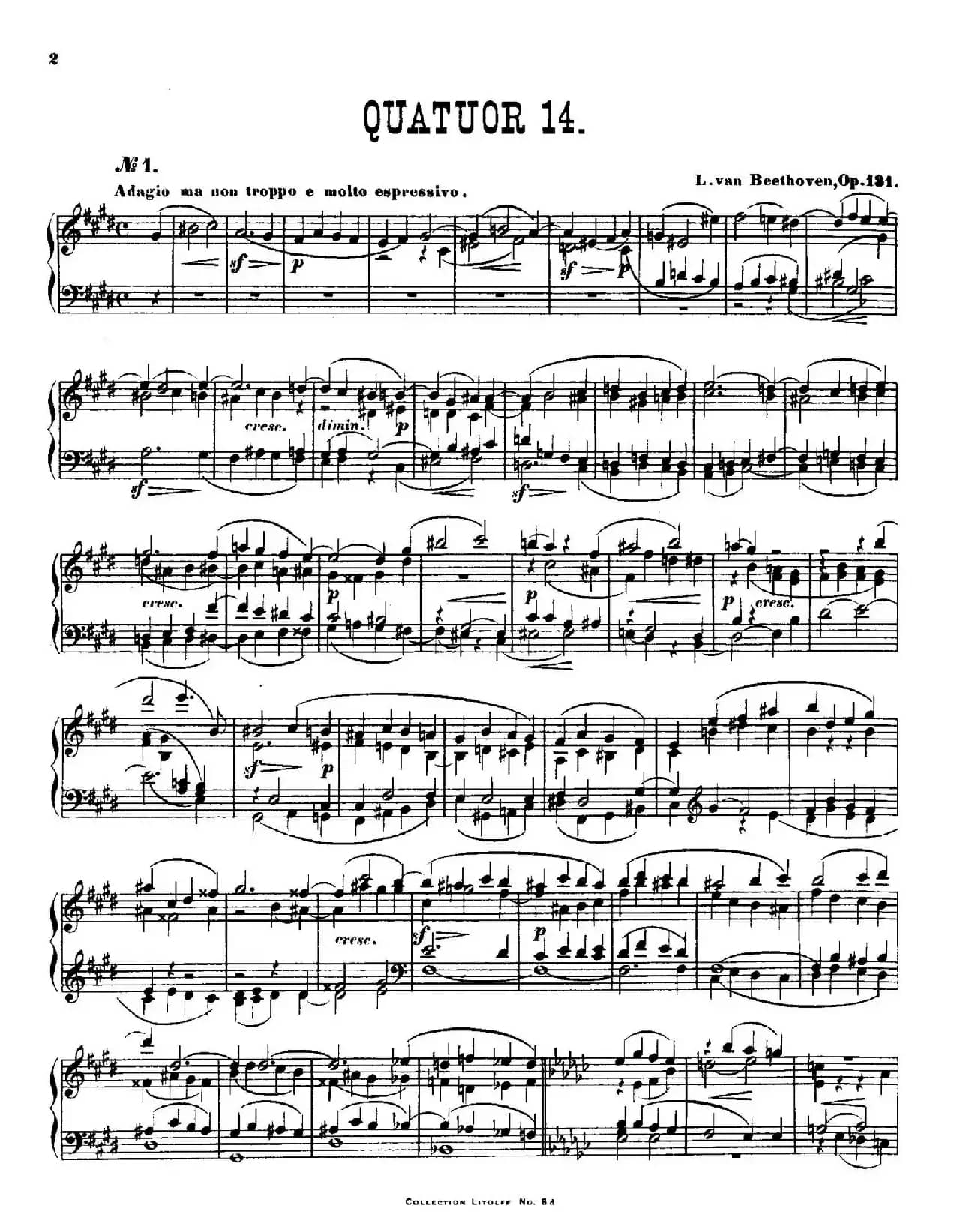 Quartet No.14(升c小调第十四弦乐四重奏钢琴版)