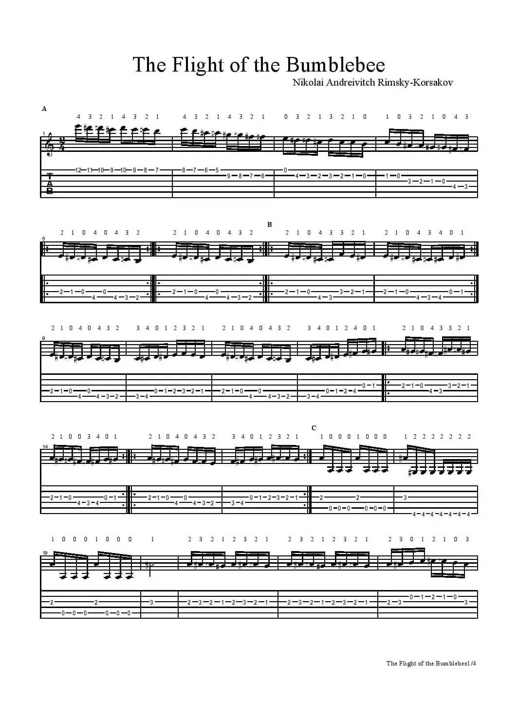 The Flight of the Bumblebee（ 五线谱+六线谱）