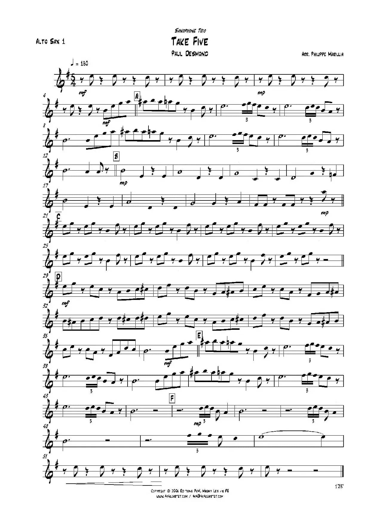 Take Five（无伴奏爵士五重奏分谱）