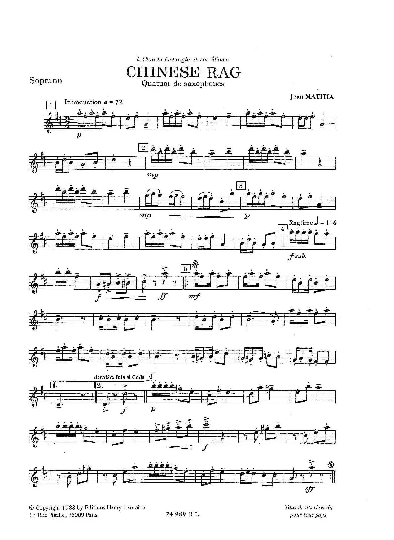 Chinese Rag （四重奏总谱+分谱）