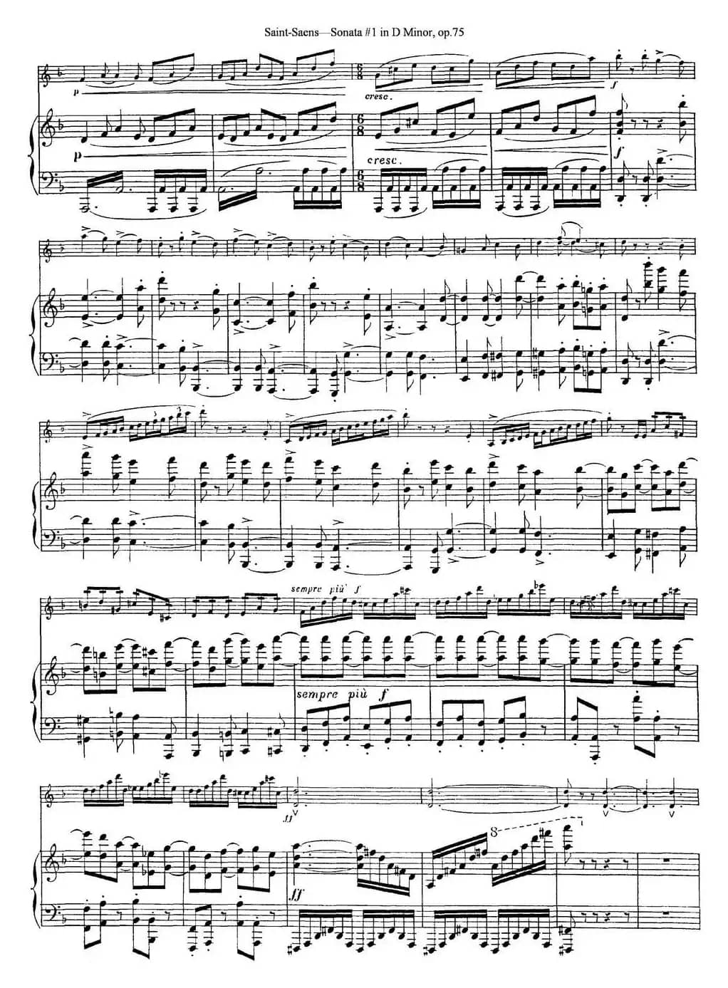 Violin Sonata No.1 in D Minor Op.75（小提琴+钢琴伴奏）