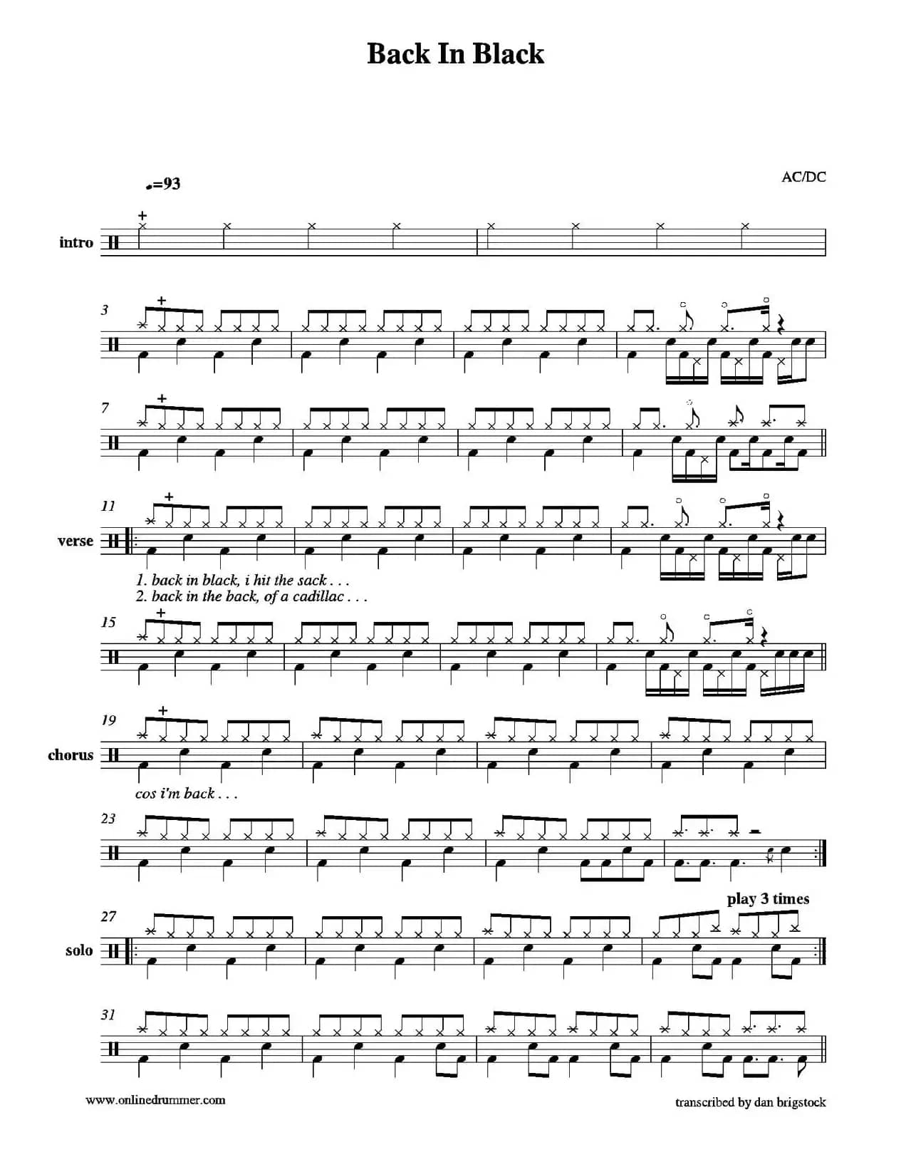 Back in Black（鼓谱）