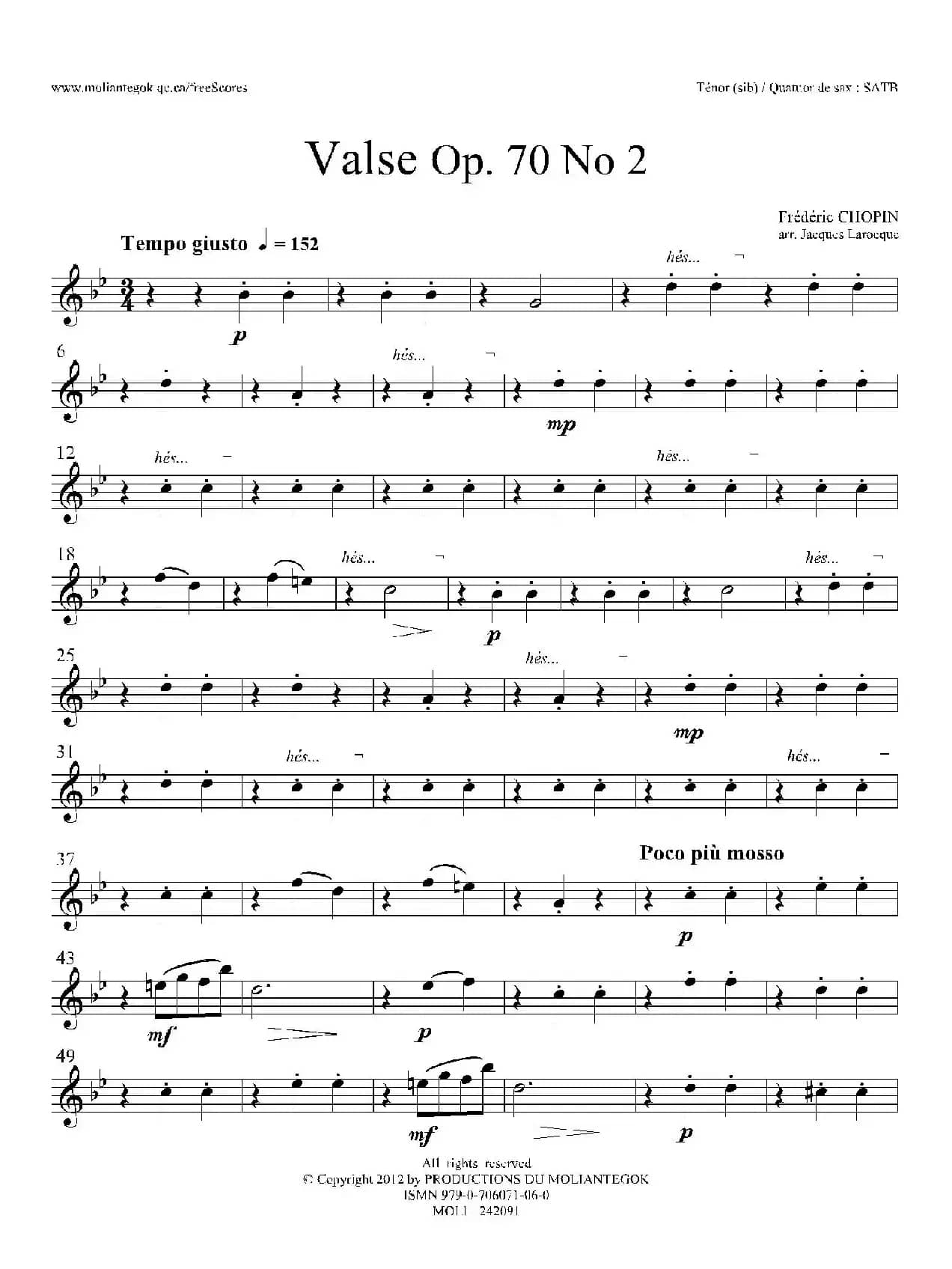 f小调圆舞曲 Op.70 No.2（四重奏次中音萨克斯分谱）