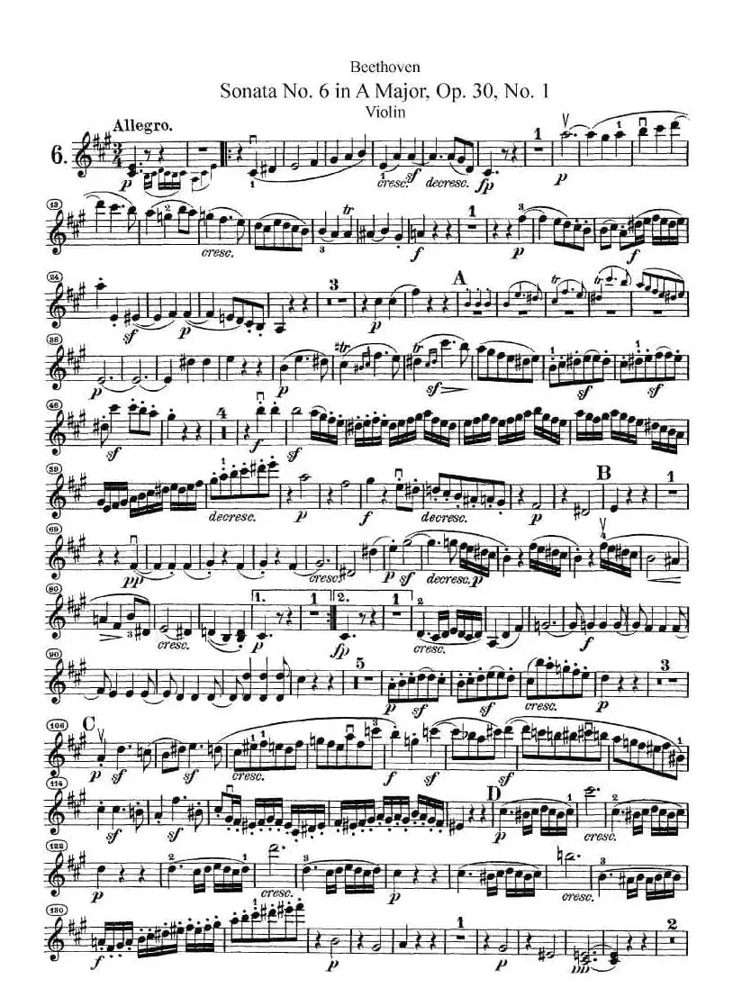 Sonata No.6 in A Major，Op.30，No.1（第六号小提琴奏鸣曲A大调op.）