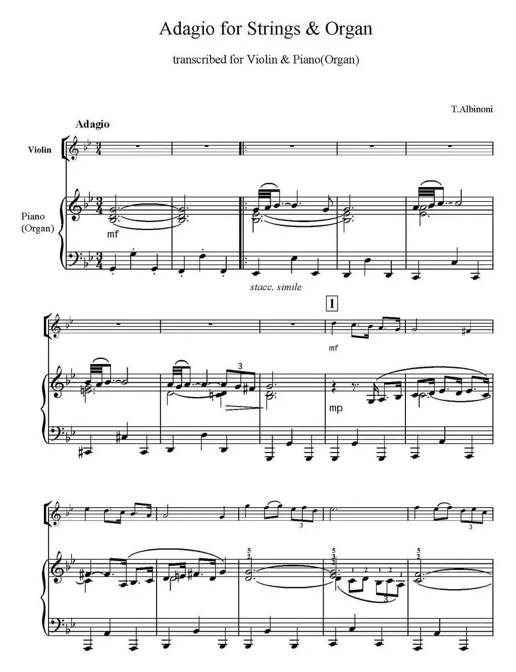 Adagio（G小调柔板、小提琴+钢琴伴奏）