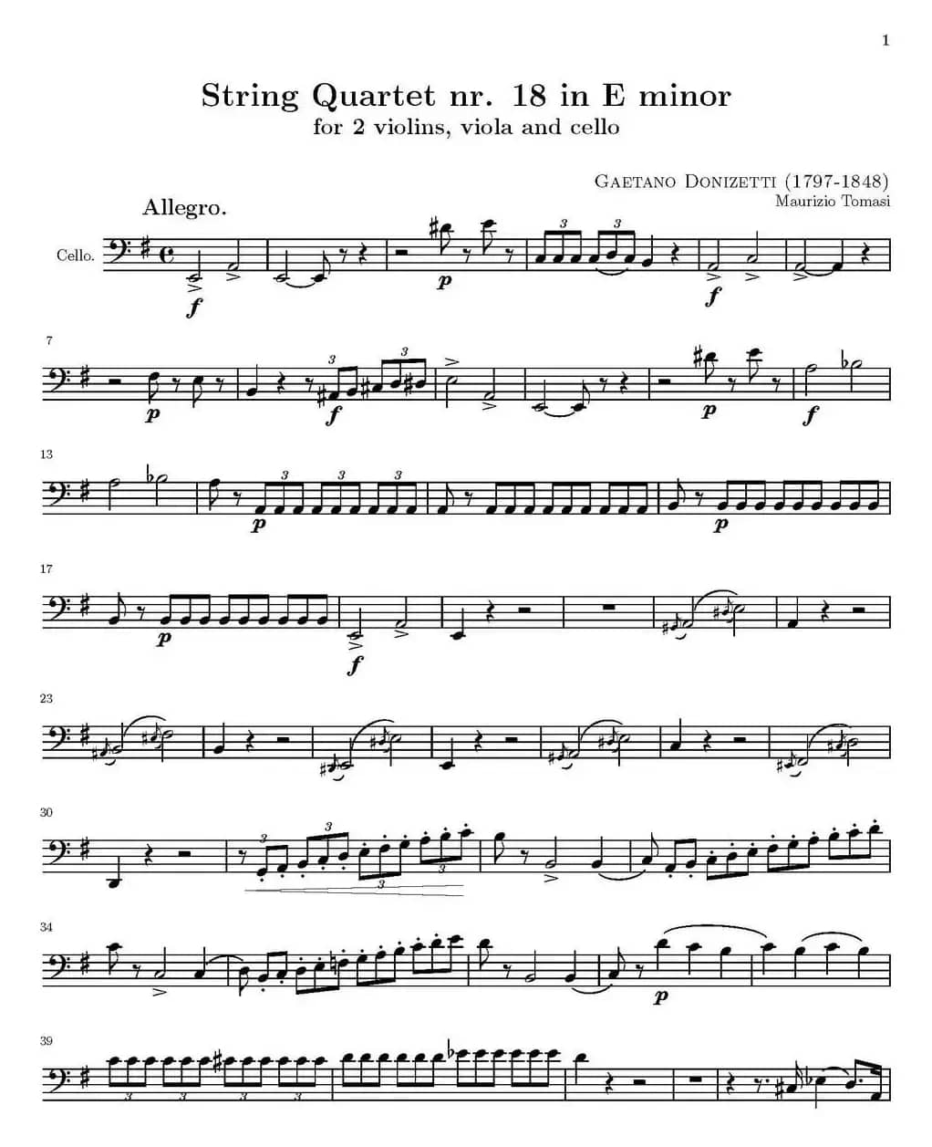 String Quartet nr.18 in E minor（E小调弦乐四重奏）（大提琴分谱）