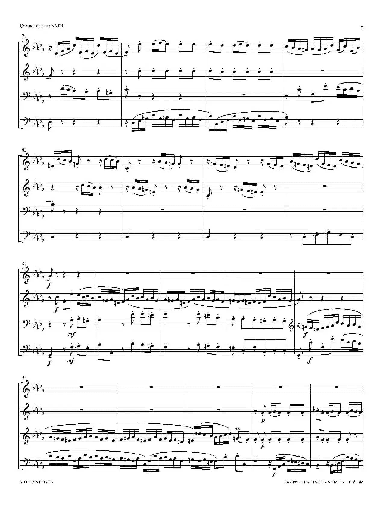 Suite anglaise No 2,BWV 807（法国组曲之二·前奏曲）（四重奏总谱）