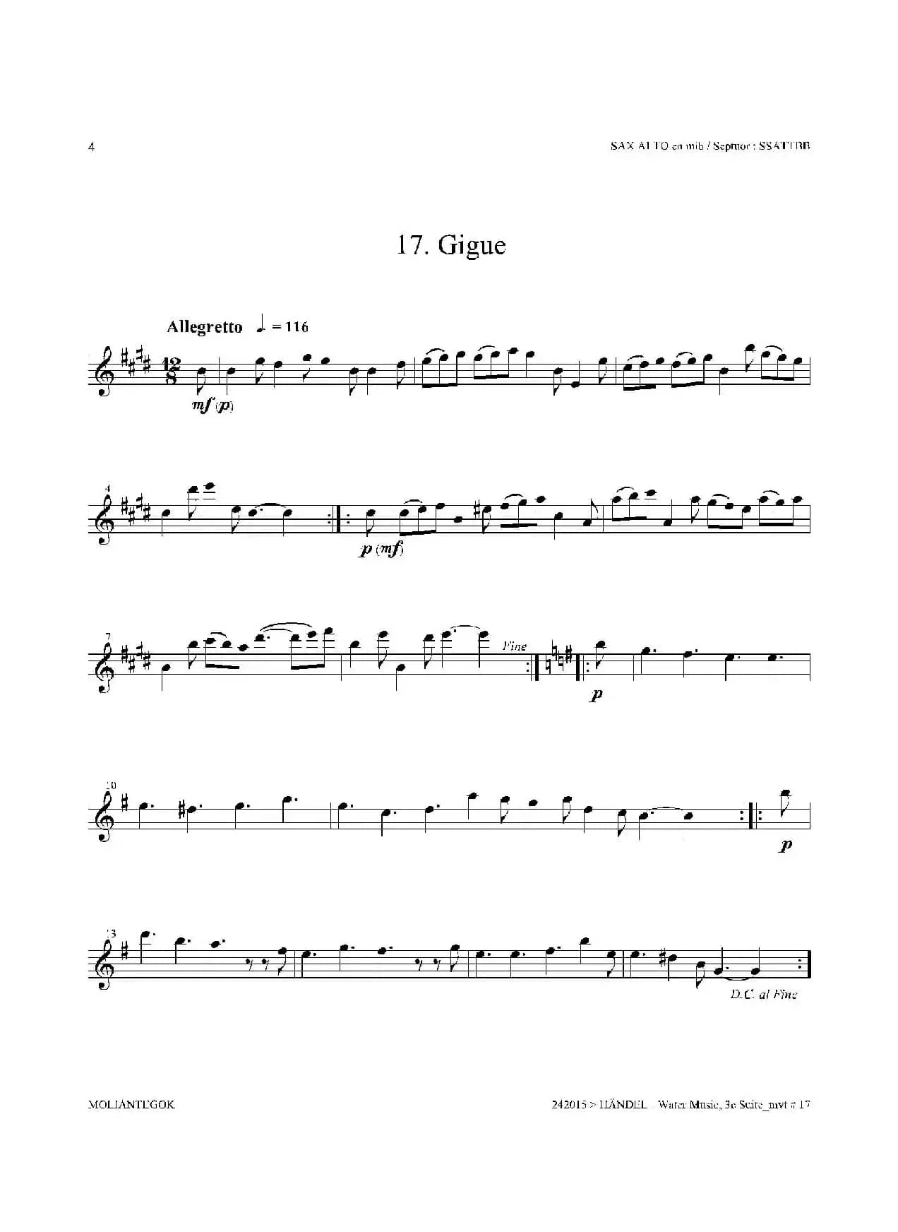 Water Music（HWV.350 No.3）（中音萨克斯）