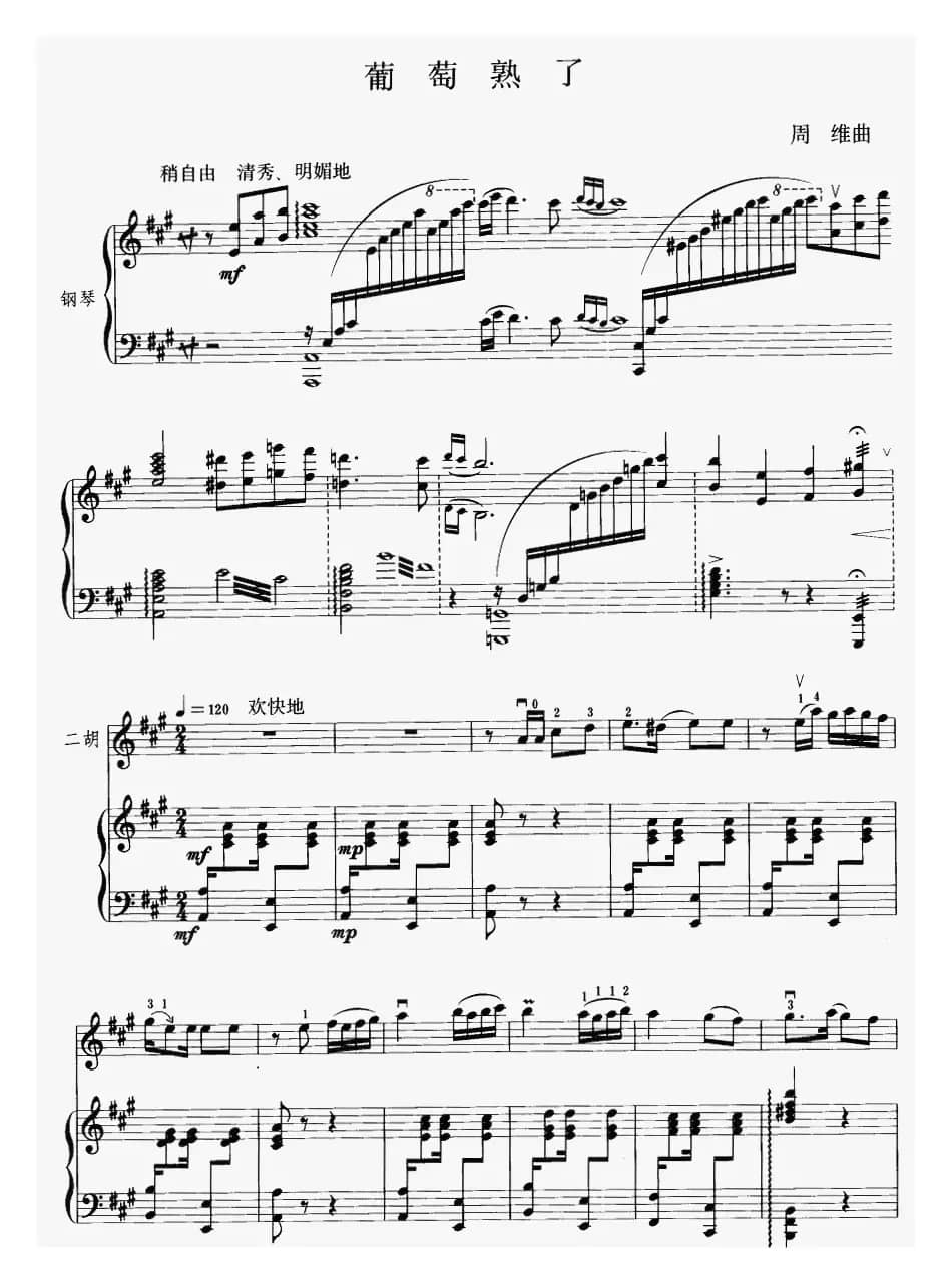 葡萄熟了（二胡+钢琴伴奏）