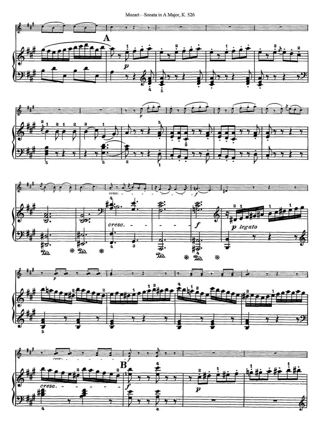 Violin Sonata in A Major K.526（小提琴+钢琴伴奏）