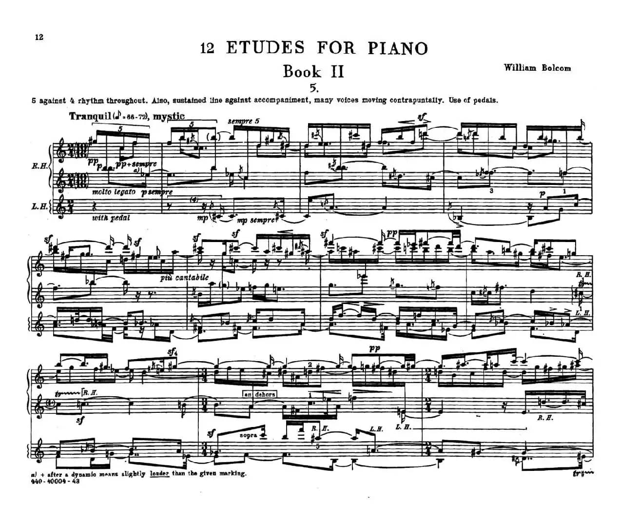 12 Etudes for Piano（博尔科姆12首钢琴练习曲·5）