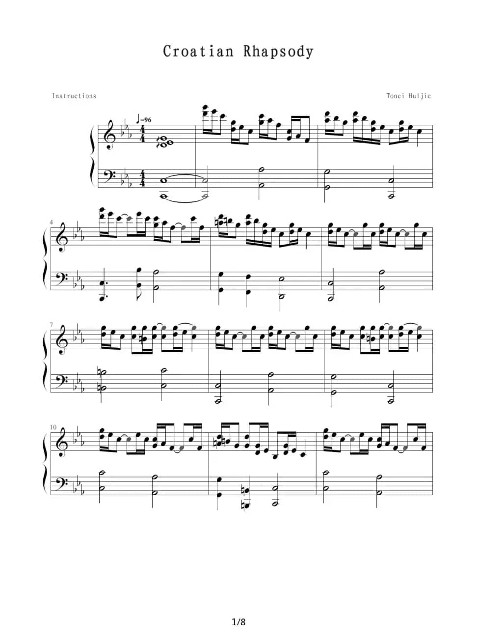 克罗地亚狂想曲（Tonci Huljie 制谱版）