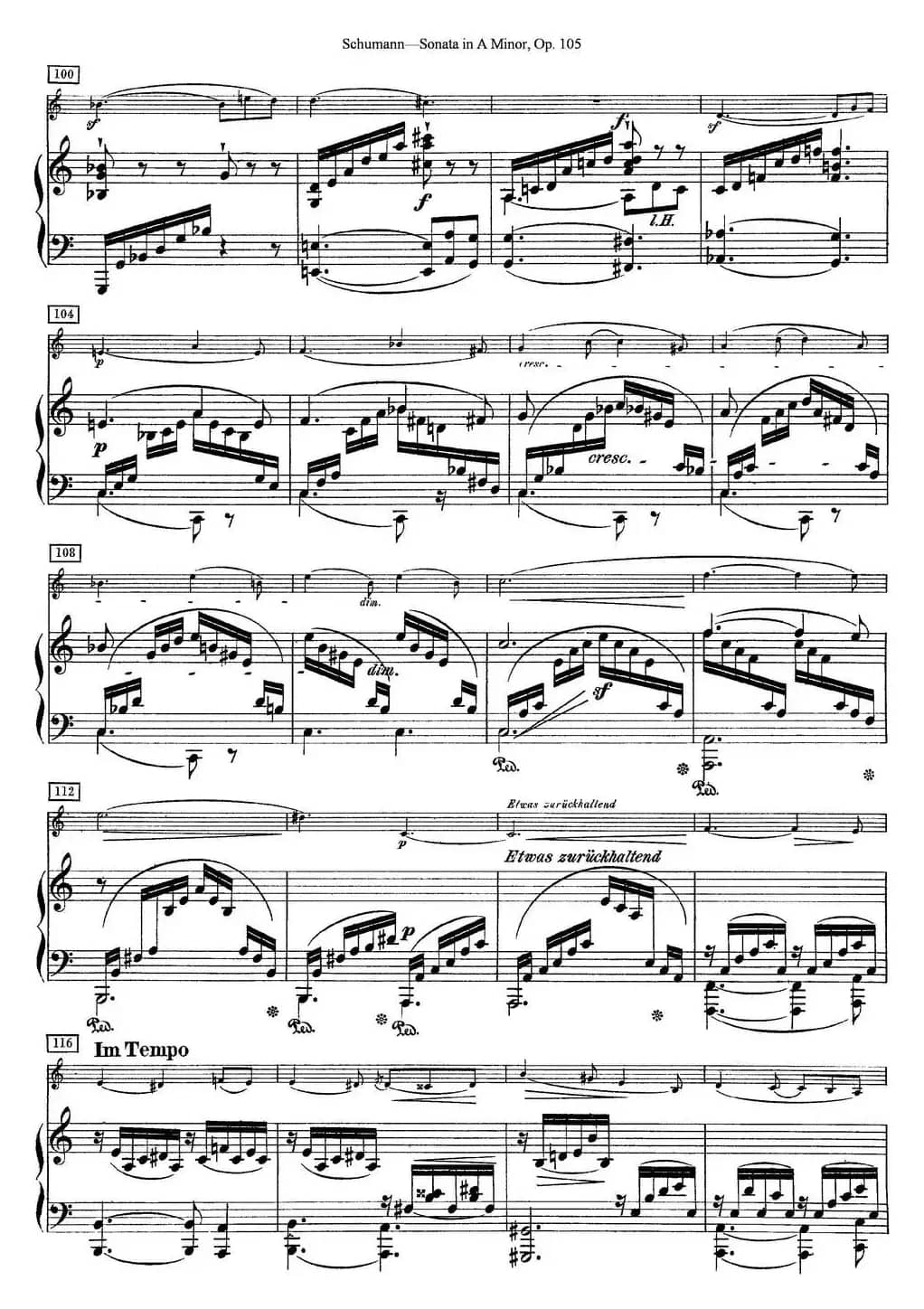 Violin Sonata in A minor Op.105（小提琴+钢琴伴奏）