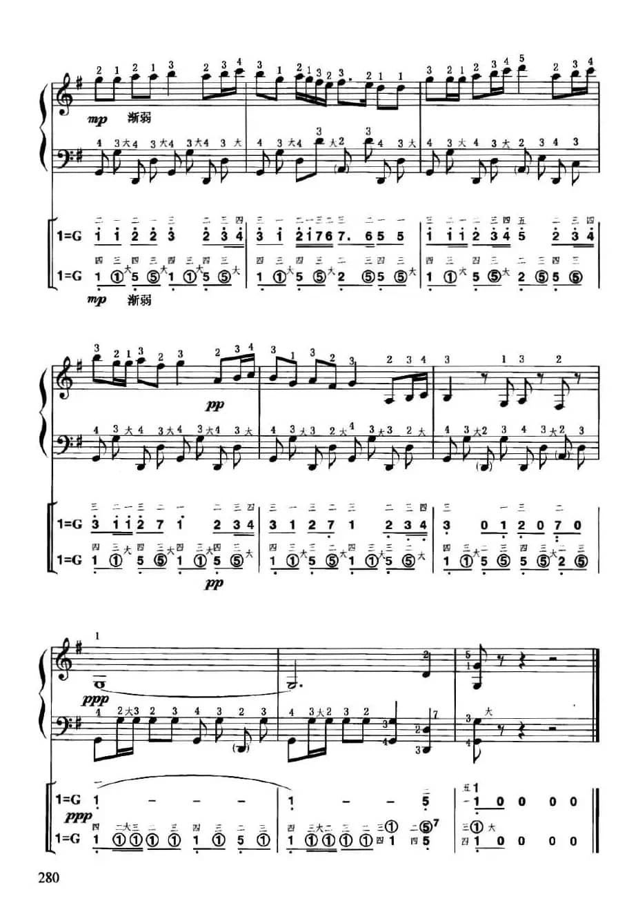 游击队歌（线简谱对照、带指法版）