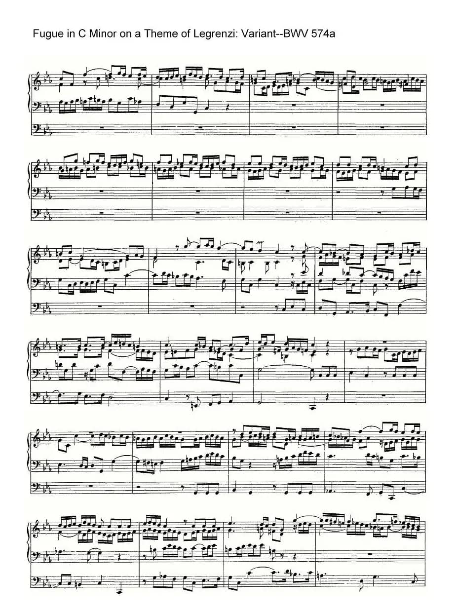 Fugue in C Minor on a Theme of Legrenzi: Variant--BWV 574a（管风琴）