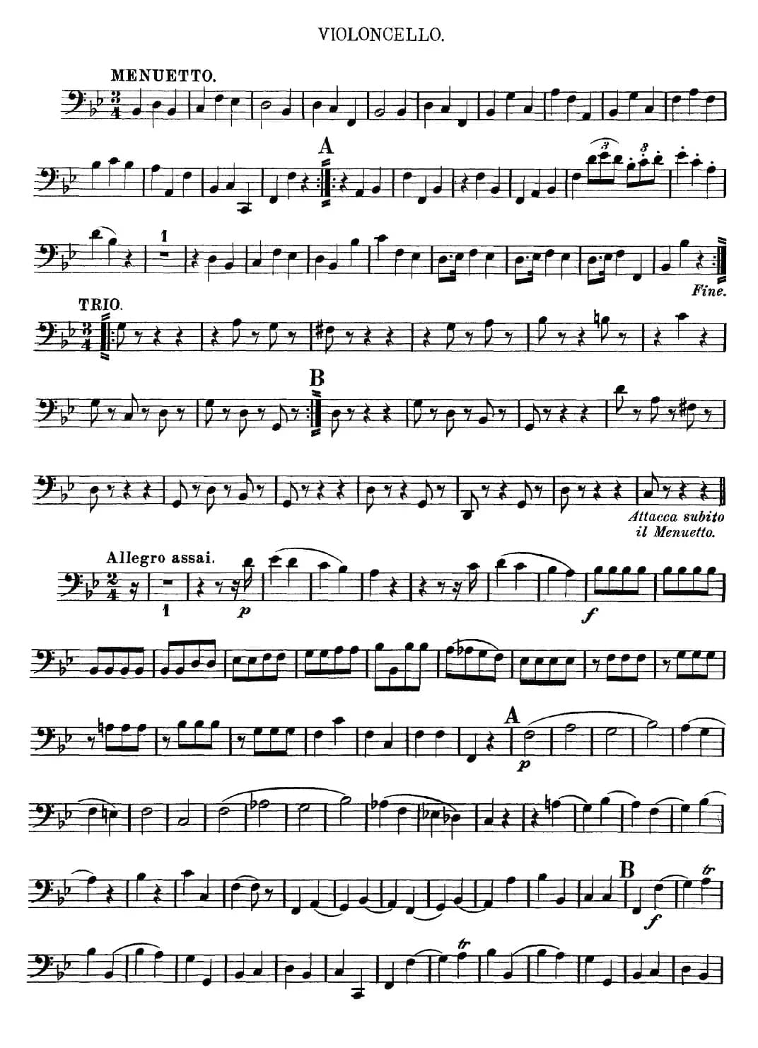 Mozart《Quartet No.12 in Bb Major,K.172》（Cello分谱）