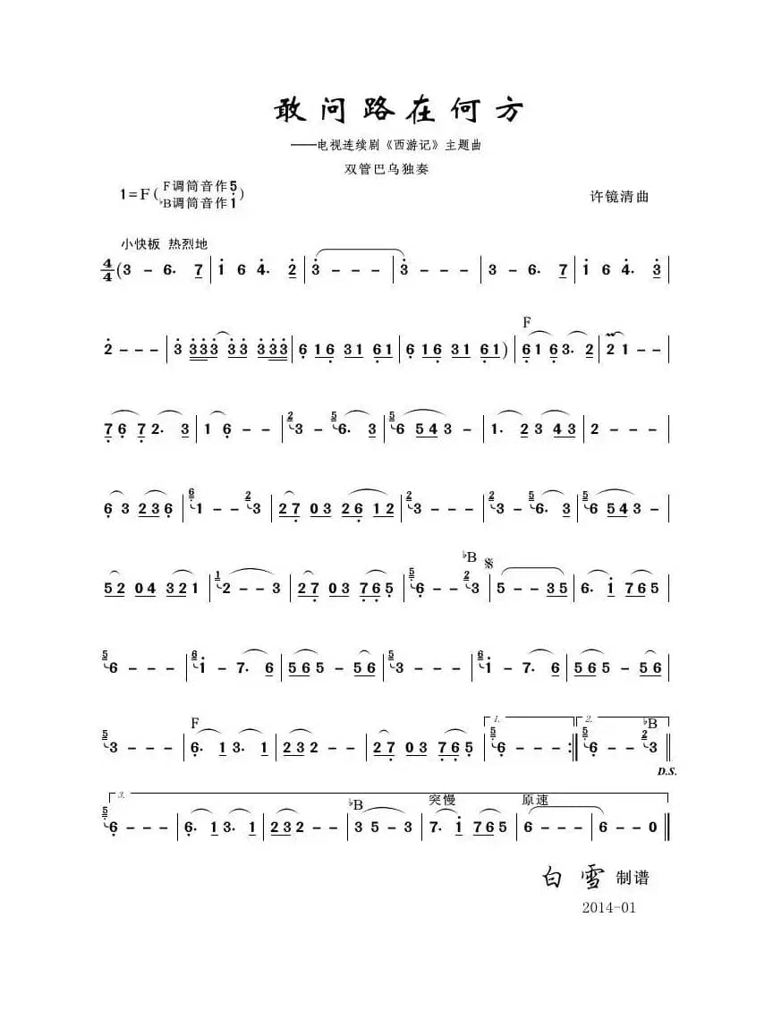 敢问路在何方（双管巴乌）