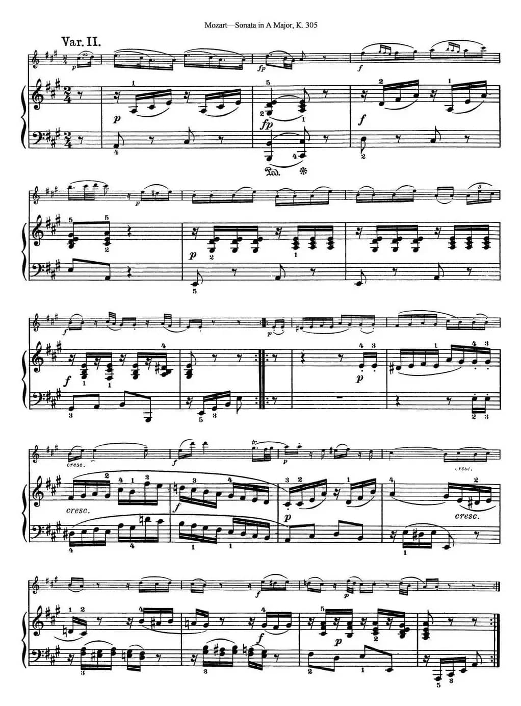 Violin Sonata in A Major K.305（小提琴+钢琴伴奏）