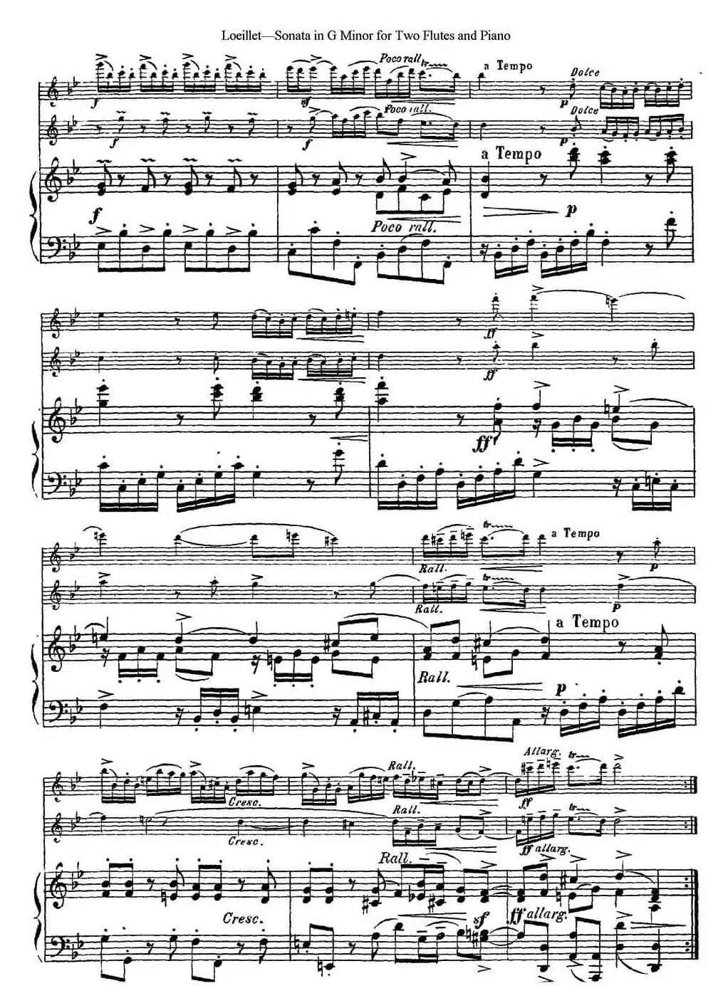 罗埃莱特G小调双长笛与钢琴奏鸣曲