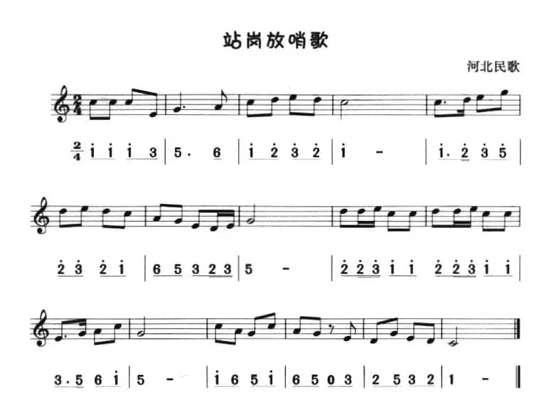 站岗放哨歌（八孔竖笛线简谱对照版）