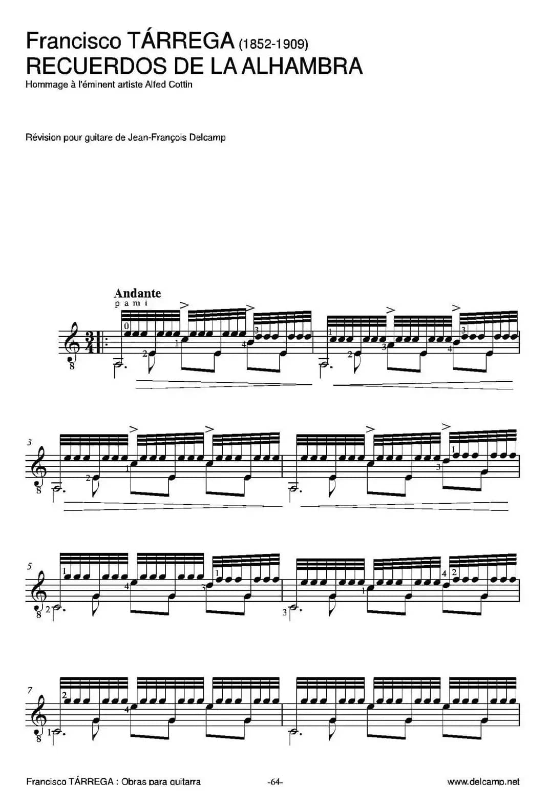 RECUERDOS DE LA ALHAMBRA(Hommage a I'eminent artiste Alfed Cottin)（古典吉他）