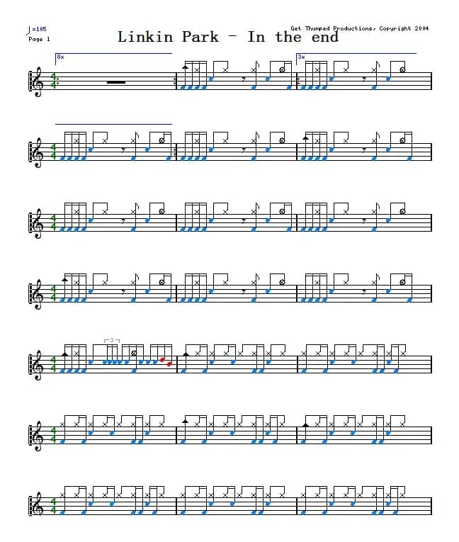 爵士鼓谱：Linkin Park - In the end