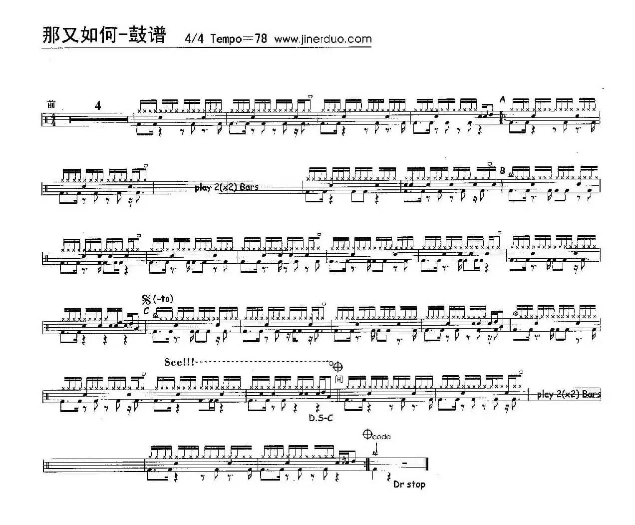 那又如何（架子鼓谱）